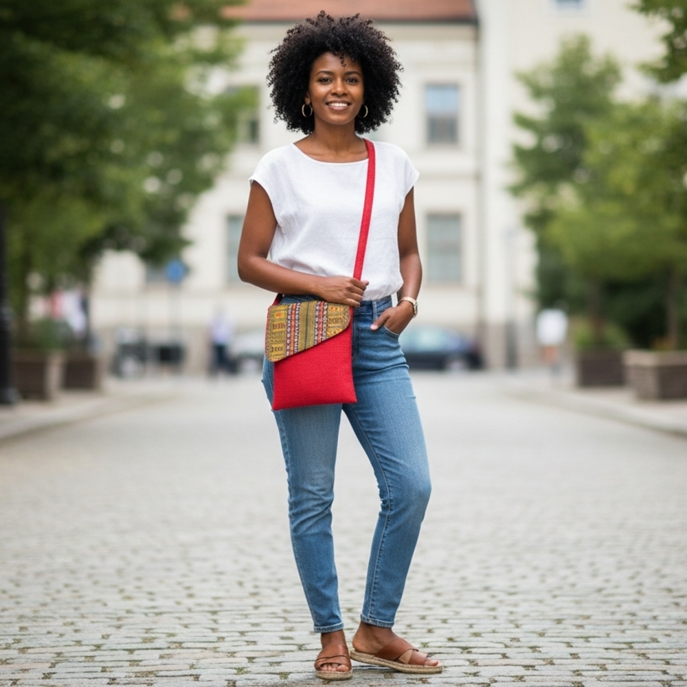 Red Patterned Crossbody Bag - Picture 3 of 3